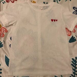 Sezane White T-Shirt with Red Heart Accents